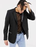 Asos Design Slim Blazer With Chain Detail - Black