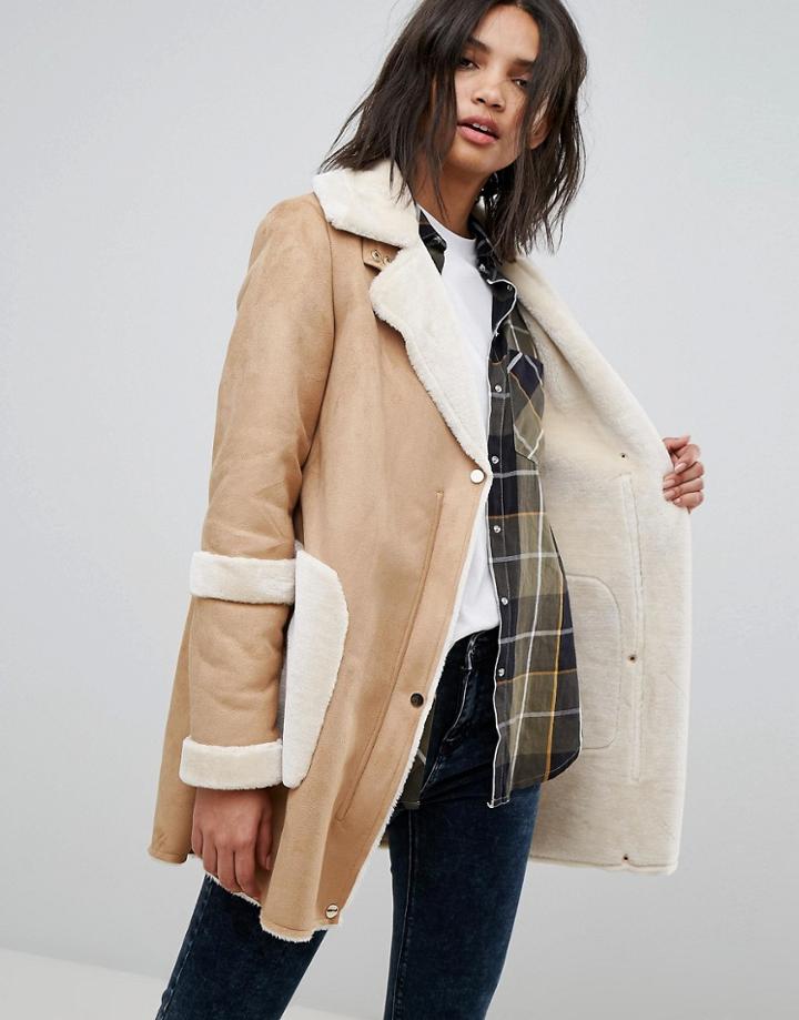 Stradivarius Shearling Jacket - Tan
