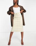 Asos Design Twill Midi Skirt With Buckle Detail In Stone-blonde