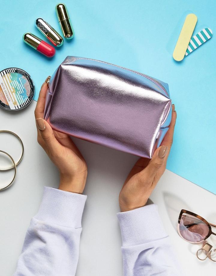 South Beach Pink Metallic Makeup Bag - Pink