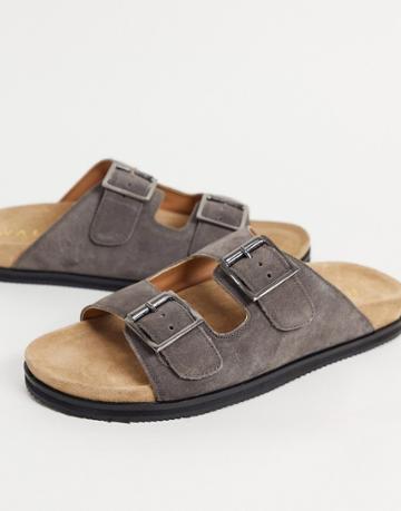 Walk London Sunset Double Strap Sandals In Taupe Suede-grey