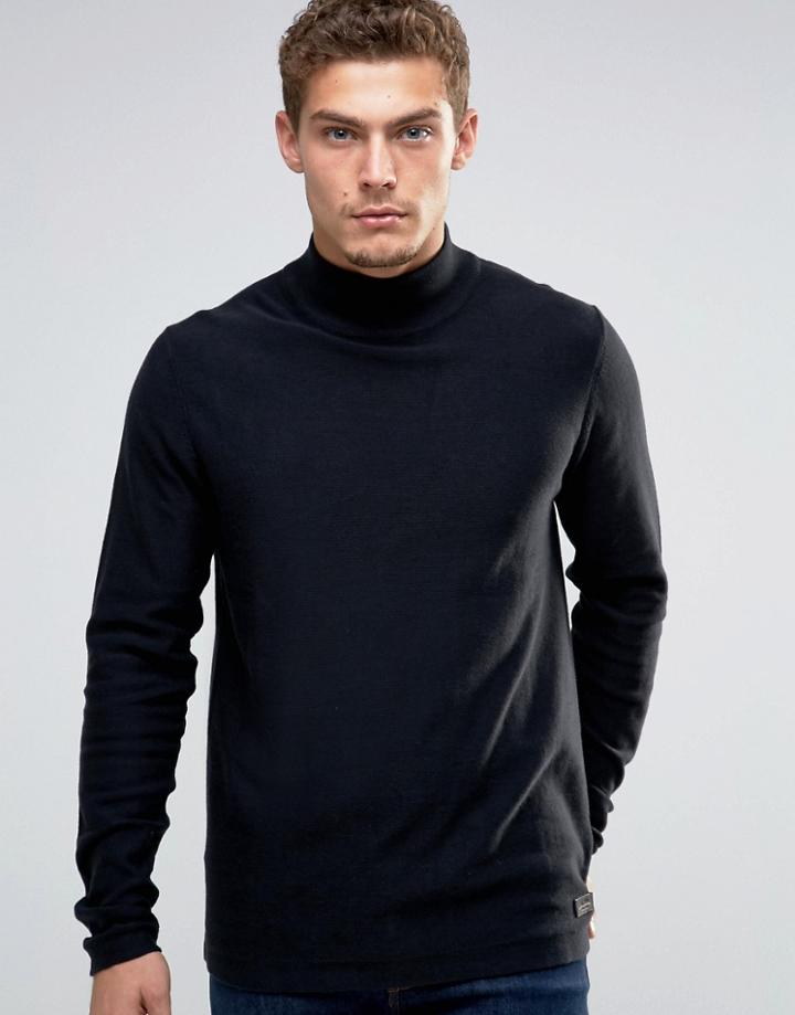 Esprit Turtle Neck Jumper With Open Hem - Black