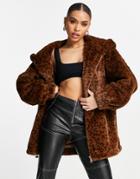 Jayley Animal Print Hooded Jacket In Brown