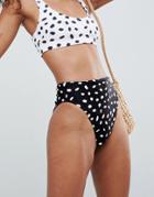 Asos Design Mix And Match High Waist High Leg Bikini Bottom In Mono Polka Dot - Black