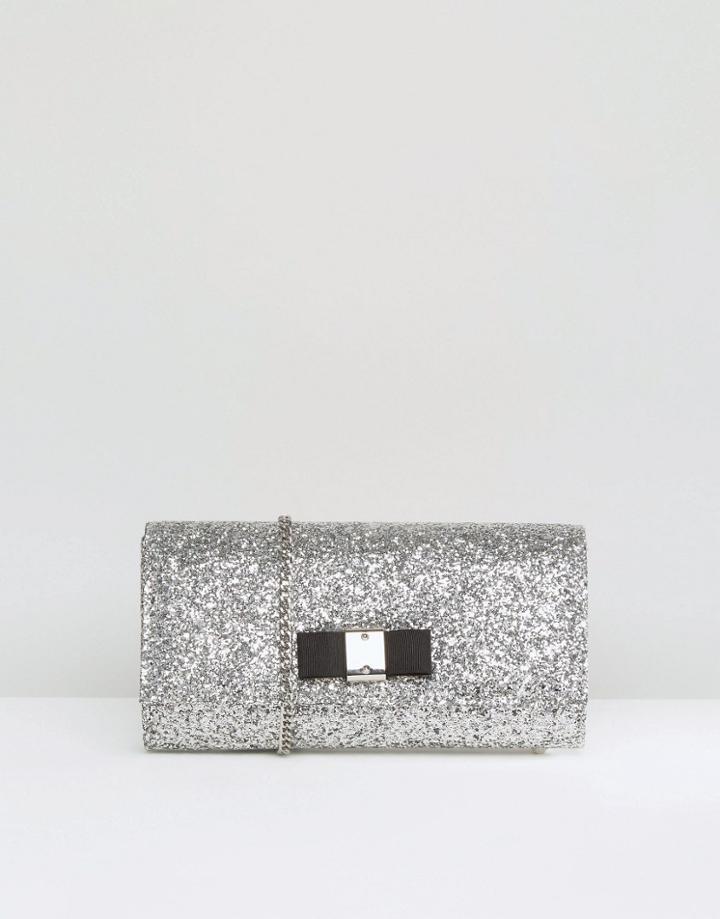 Carvela Glitter Clutch Bag With Bow - Silver