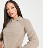 Vero Moda Tall Collared Sweater With Volume Sleeve In Camel-neutral