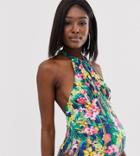 Asos Design Maternity Recycled Glam High Neck Swimsuit In Tropical Chain Print - Multi