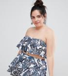 Asos Design Curve Recycled Floaty Bandeau Bikini Top In Rococo Print-multi