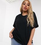 Asos Design Curve Oversized Boyfriend T-shirt With Roll Sleeve In Black