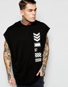 Asos Super Oversized Sleeveless T-shirt With Military Chevron Print - Black