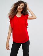 Ichi Flutter Sleeve Blouse - Red