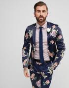 Asos Wedding Super Skinny Suit Jacket With Navy Floral Print - Navy