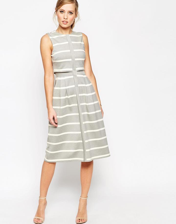 Asos Stripe Double Layer Full Midi Dress - Stripe