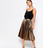 Closet Pleated Coated Midi Skirt - Brown