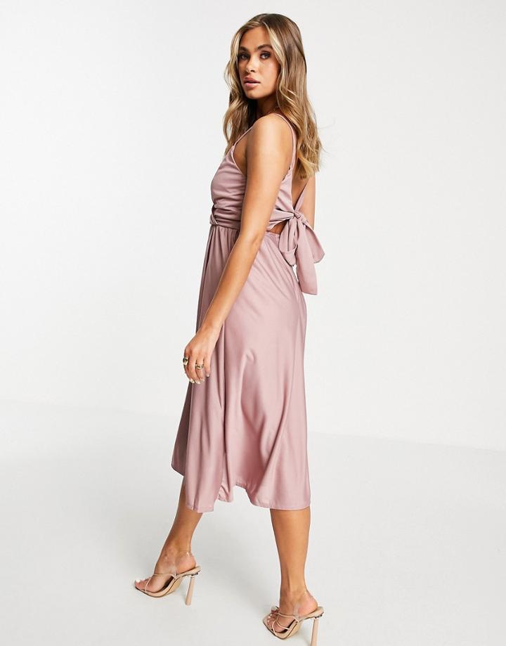 Asos Design Cami Plunge Tie Back Midi Dress In Rose-pink