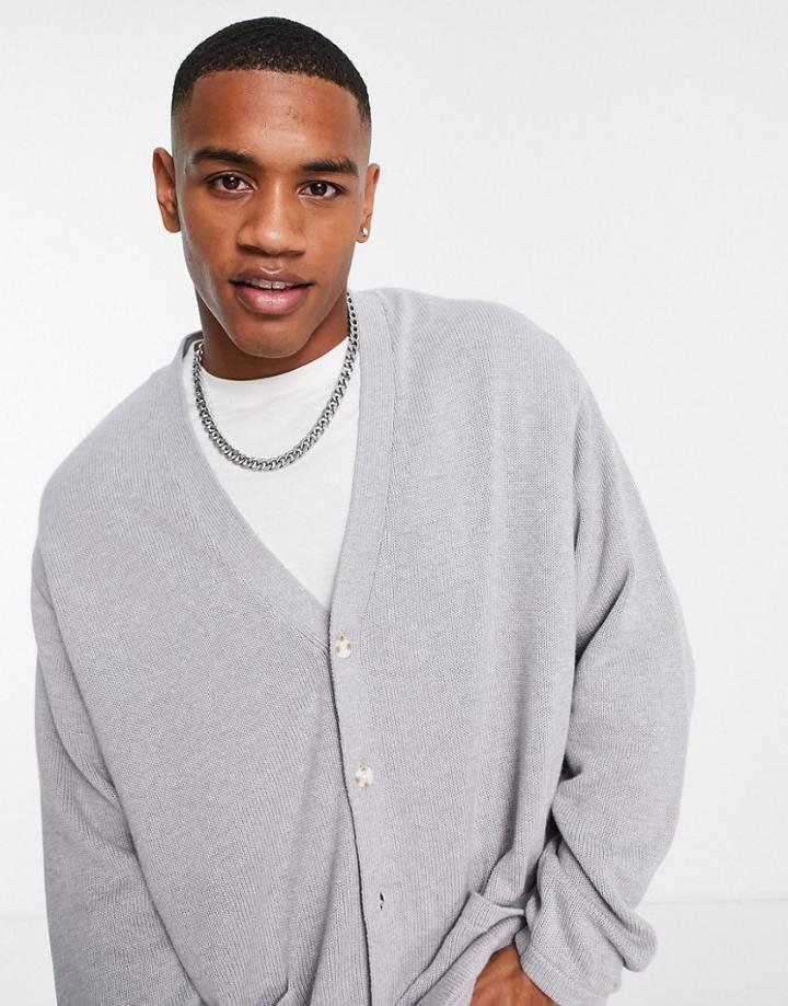Asos Design Midweight Cotton Cardigan In Light Gray-grey
