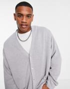 Asos Design Midweight Cotton Cardigan In Light Gray-grey