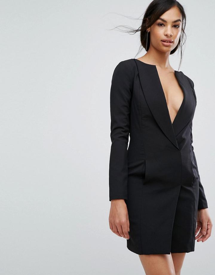 Lavish Alice Off The Shoulder Tuxedo Mini Dress - Black