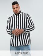 Asos Plus Regular Fit Monochrome Stripe Shirt - Black