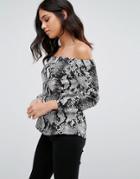 Influence Snake Print Bardot Top - Multi