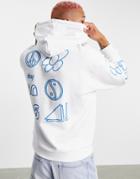 Asos Daysocial Relaxed Hoodie With Multi Placement Logo And Graphic Prints In White