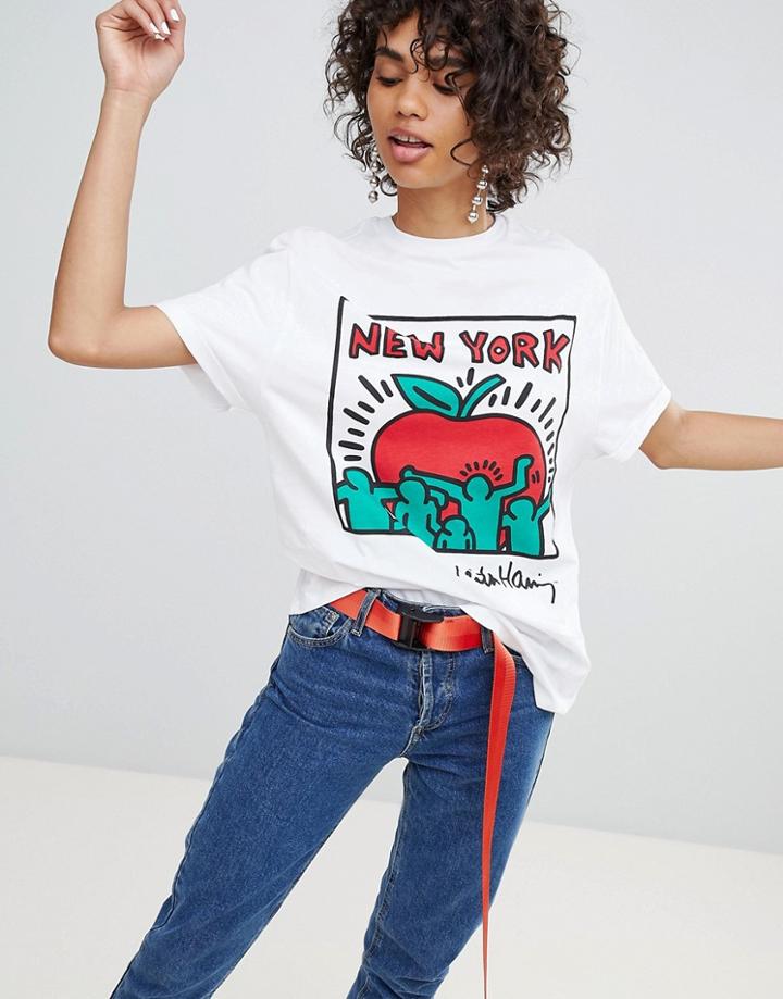 Stradivarius Keith Haring New York Tee - White