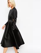 Asos White Full Skirt Dress In Bonded Satin - Black