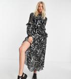 Topshop Tall Animal Print Pleated Midi Dress-multi