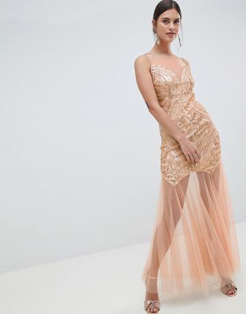 C By Cubic Sequin Fish Tail Maxi Dress - Gold