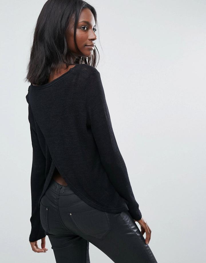 Vero Moda Loose Knit Open Back Top - Black