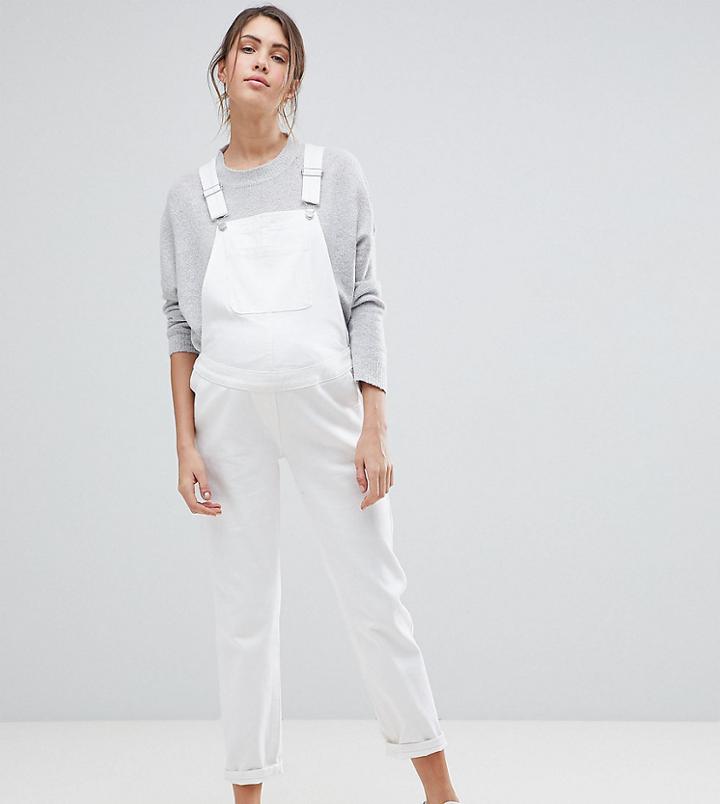 Asos Maternity Denim Overall In Off White - White