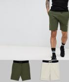 Asos Design Jersey Skinny Shorts With Contrast Waistband 2 Pack Khaki/beige Save - Multi