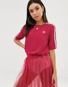 Adidas Originals Sleek Three Stripe T-shirt In Pink - Pink