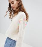 Bershka Pompom Sweater In Cream