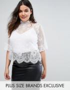 Club L Plus Lace Top With Ruffle Sleeve - Cream