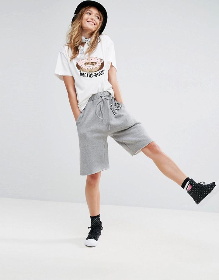 Asos X Lot Stock & Barrel Skull Embroidered Board Shorts - Gray