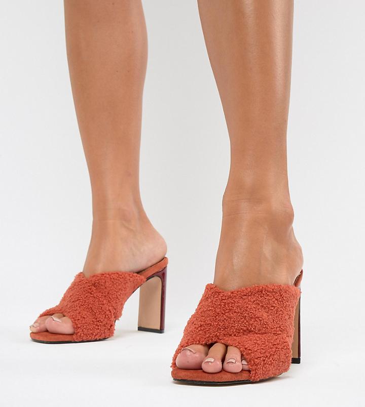 River Island Crossover Borg Heeled Mule In Orange - Orange