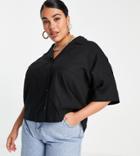 Noisy May Curve Cropped Linen Shirt Set In Black