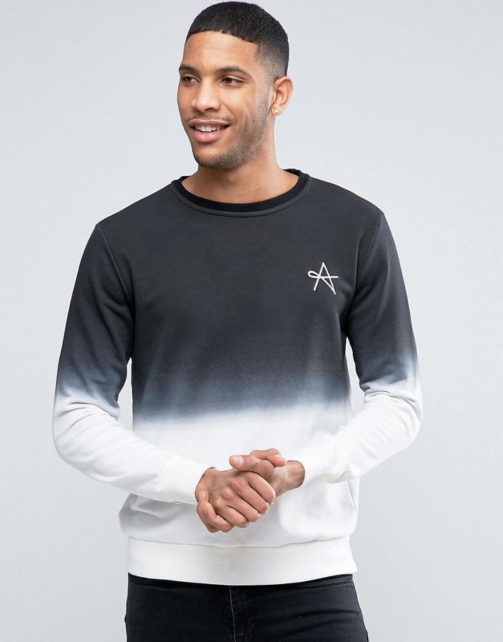 Antioch Dip Dye Sweater With Block Logo - Black