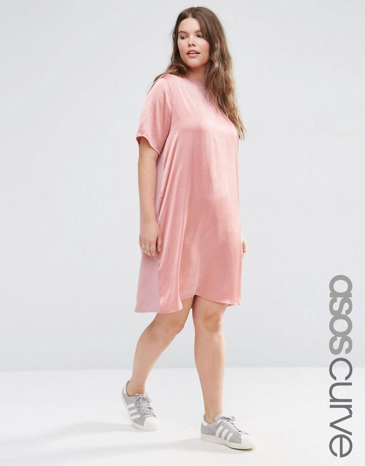 Asos Curve Satin Front T-shirt Dress - Pink