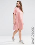 Asos Curve Satin Front T-shirt Dress - Pink