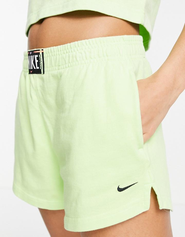 Nike Washed High Rise Shorts In Neon Green