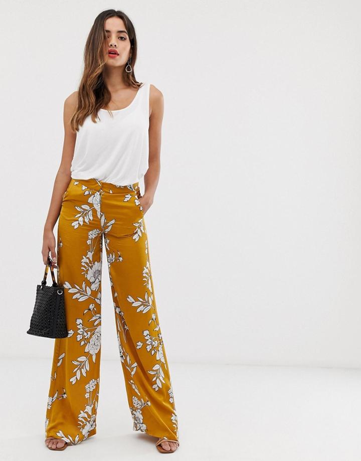 Morgan Wide Leg Palazzo Pants In Mustard Floral Print-yellow