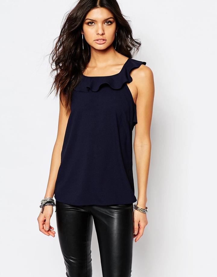 Y.a.s Rea Ruffle Top - Navy Blazer