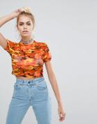 The Ragged Priest Crop Top With Diamantes In Camo - Orange