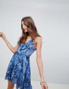 Kiss The Sky Button Up Cami Dress In Galaxy Print - Blue