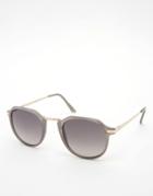 Asos Round Sunglasses In Gray And Gold With Invisible Nose Bridge - Gray
