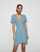 Pull & Bear Frill Edge Wrap Dress In Blue Floral-blues