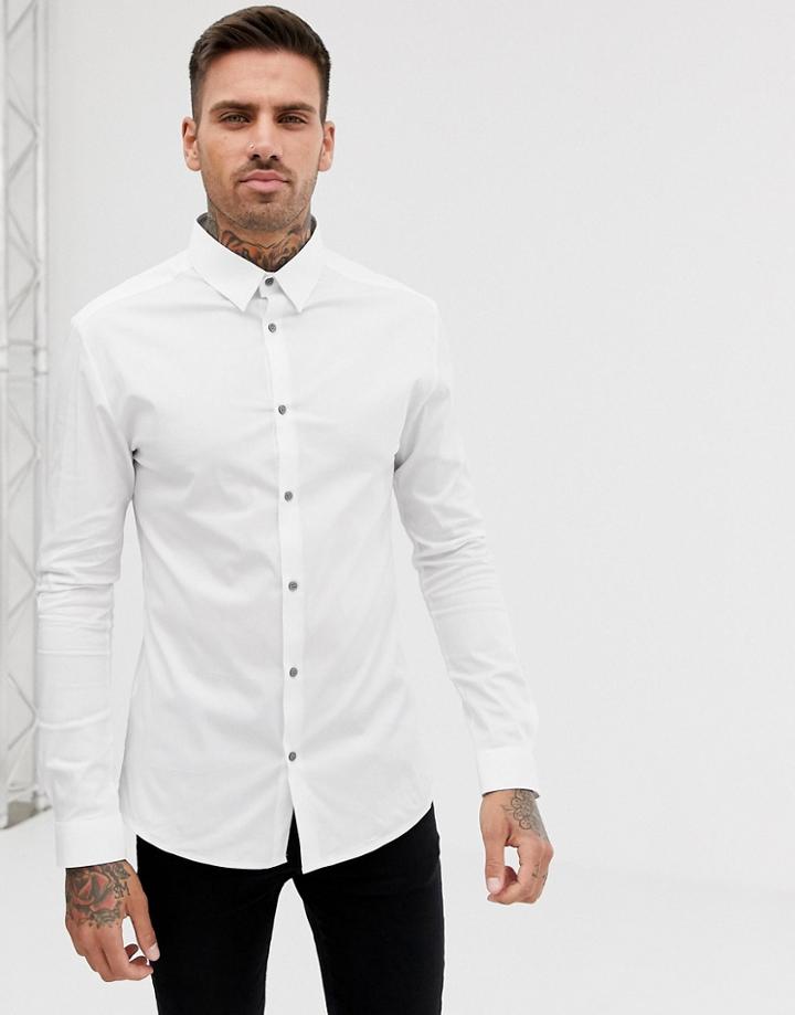 River Island Muscle Fit Smart Shirt In White - White