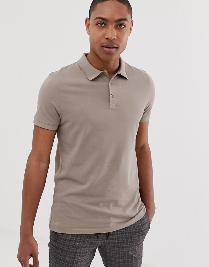 Asos Design Pique Polo In Beige